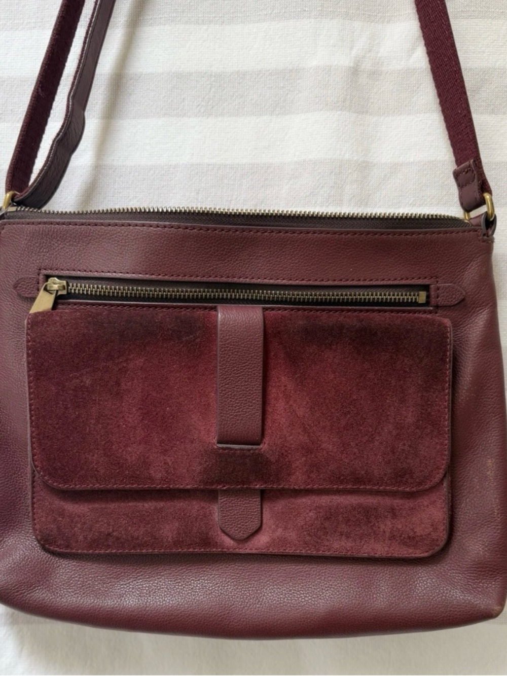 Fossil Pebbled Leather and Suede Kinley Style Crossbody